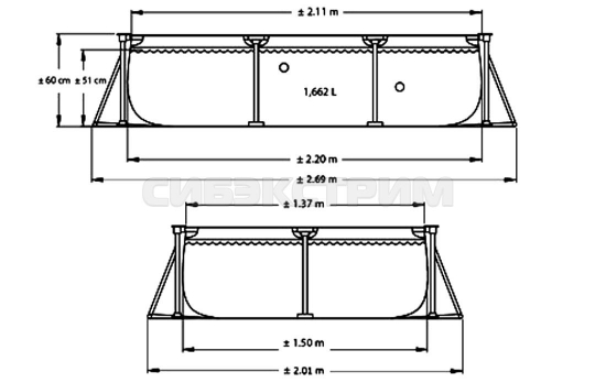 Каркасный бассейн Intex Rectangular Frame 220х150х60