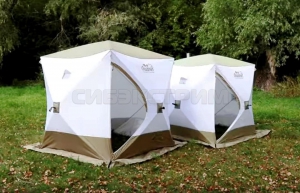 Палатка зимняя куб СЛЕДОПЫТ Premium 3-х местная 1800х1800 мм 3 слоя цвет белый-олива