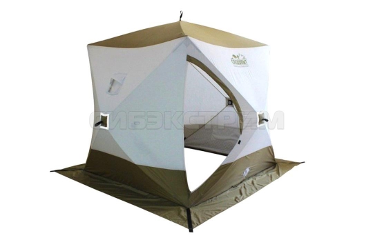 Палатка зимняя куб СЛЕДОПЫТ Premium 3-х местная 1800х1800 мм 3 слоя цвет белый-олива