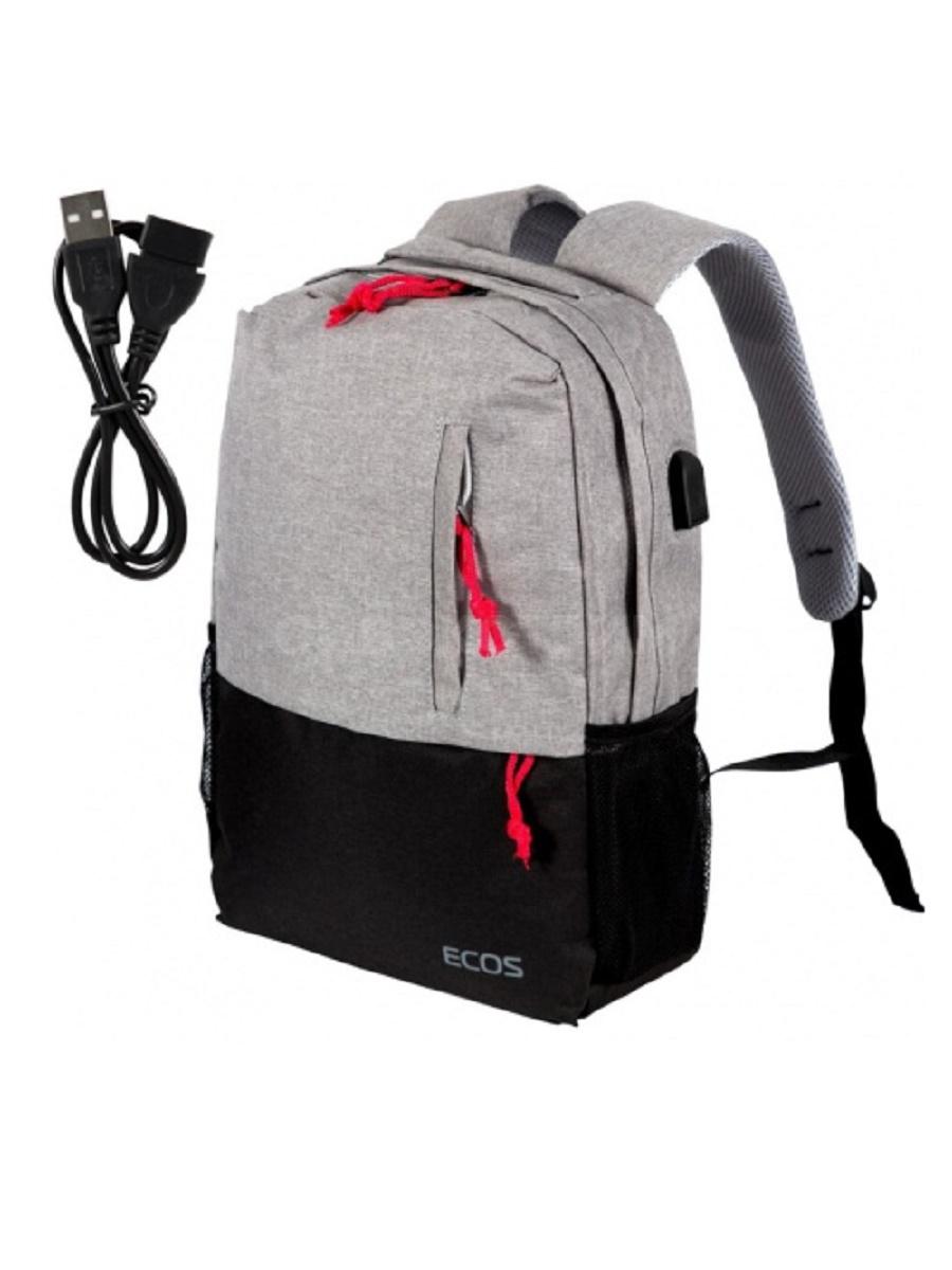 Рюкзак ECOS Городской серый/черный 15л, с USB портом